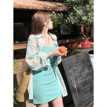 Set două piese boho pentru plajă, rochie Fairy Dress pe țesătură TR mercerizată, model 3D