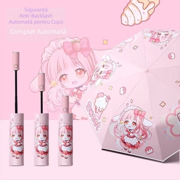 Umbrelă pentru copii, tri-fold, design desen animat, deschidere automată, 8 spițe din oțel, țesătură 190T