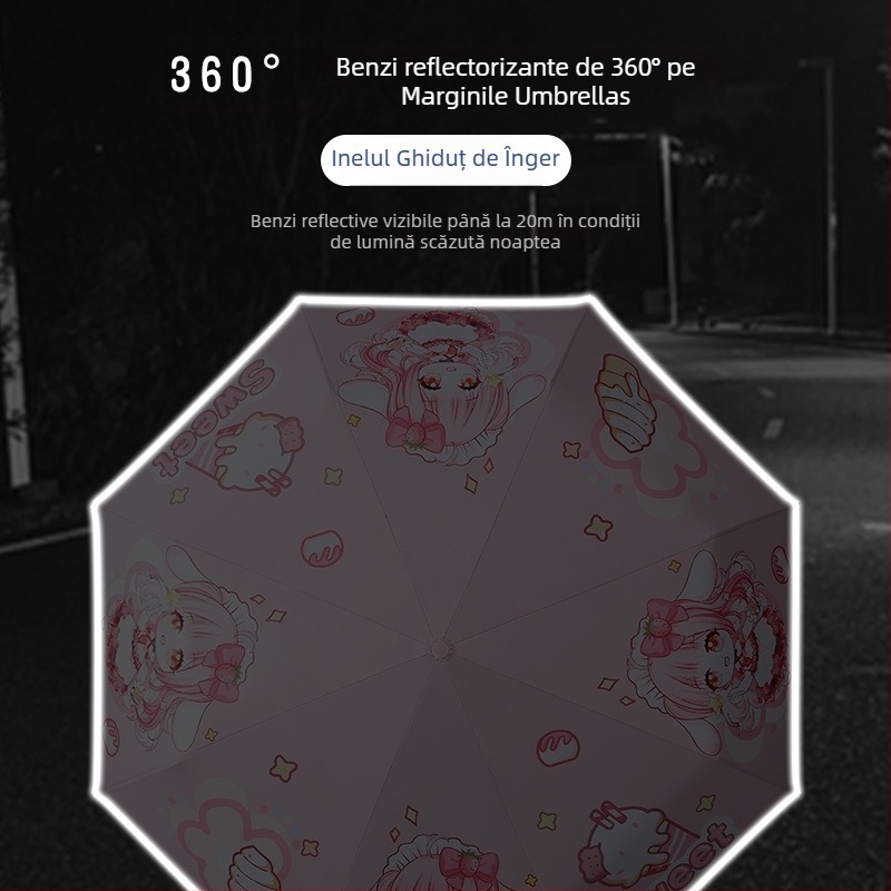 Umbrelă pentru copii, tri-fold, design desen animat, deschidere automată, 8 spițe din oțel, țesătură 190T