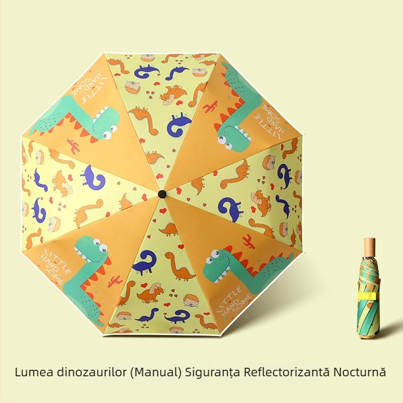 Umbrelă pentru copii, tri-fold, design desen animat, deschidere automată, 8 spițe din oțel, țesătură 190T