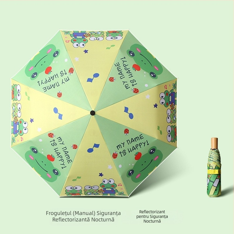 Umbrelă pentru copii, tri-fold, design desen animat, deschidere automată, 8 spițe din oțel, țesătură 190T