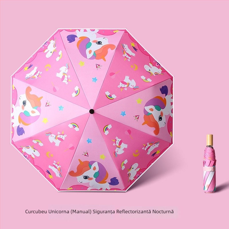 Umbrelă pentru copii, tri-fold, design desen animat, deschidere automată, 8 spițe din oțel, țesătură 190T