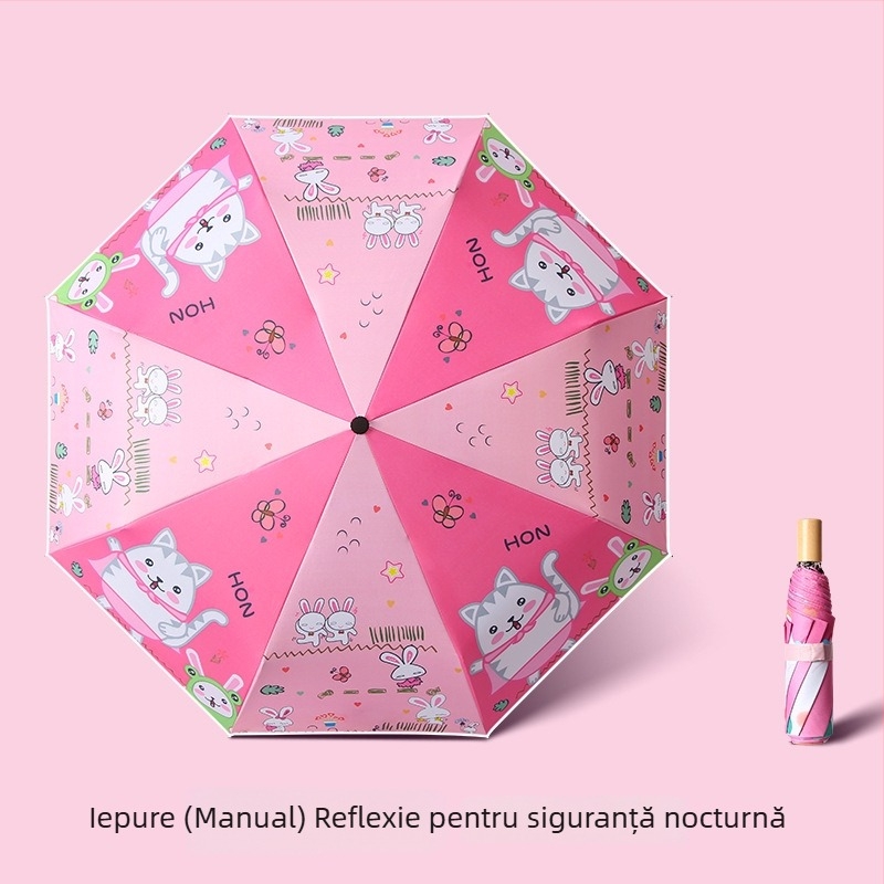 Umbrelă pentru copii, tri-fold, design desen animat, deschidere automată, 8 spițe din oțel, țesătură 190T