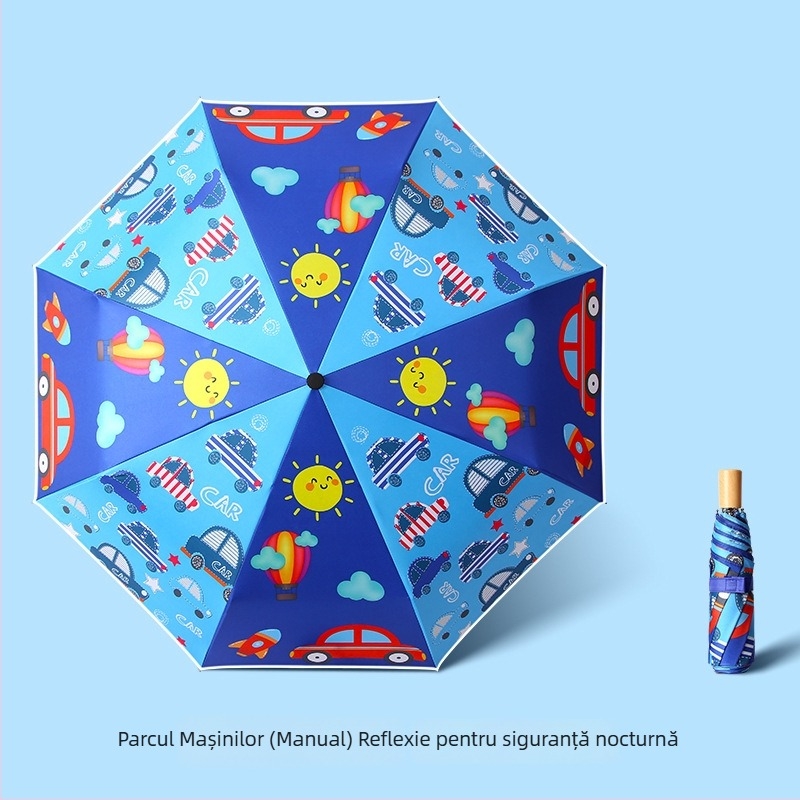 Umbrelă pentru copii, tri-fold, design desen animat, deschidere automată, 8 spițe din oțel, țesătură 190T