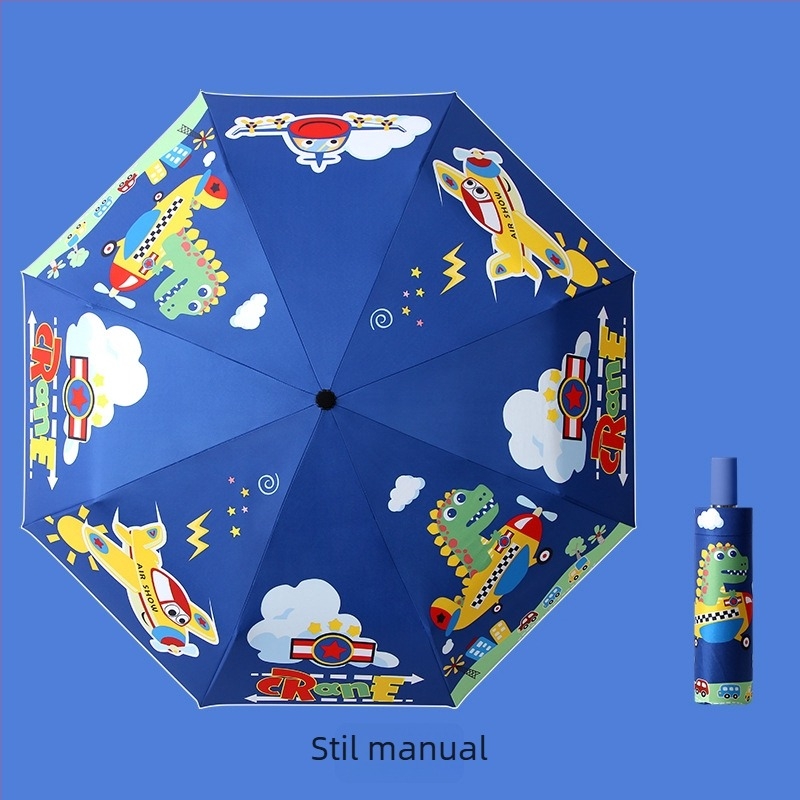 Umbrelă pentru copii, tri-fold, design desen animat, deschidere automată, 8 spițe din oțel, țesătură 190T