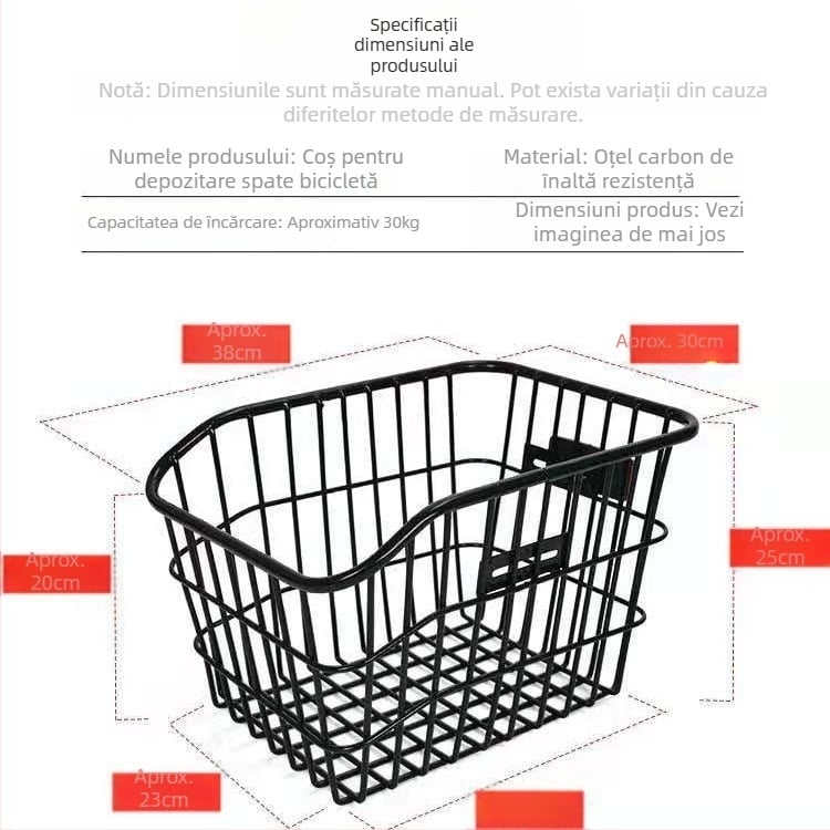 Coș de bicicletă pe spate, din oțel, compatibil cu rucsacuri