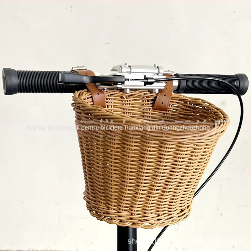 Coș frontal pentru bicicletă pentru copii, împletit vintage din plastic ratan, marca Hengtianxiang