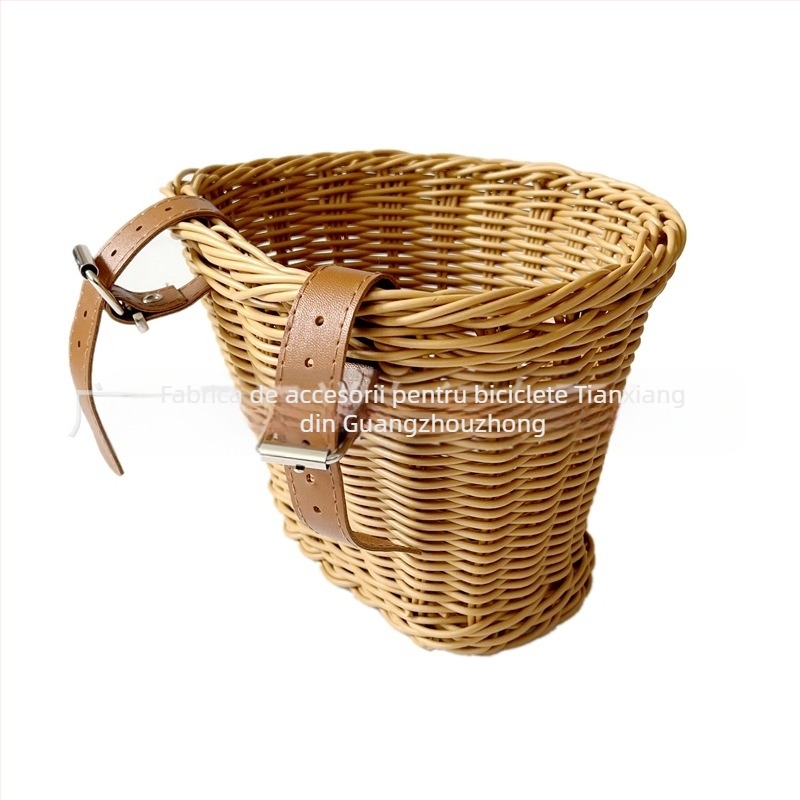 Coș frontal pentru bicicletă pentru copii, împletit vintage din plastic ratan, marca Hengtianxiang