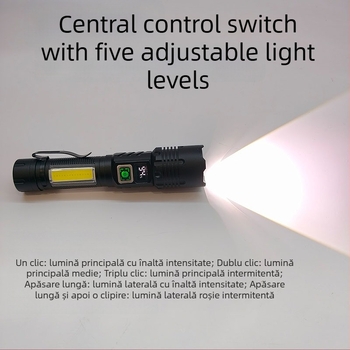 Lanternă LED cu iluminare laterală COB, clips magnetic pentru stilou, display LCD, 20W, baterie 1200mAh, reîncărcabil, lumină laser albă