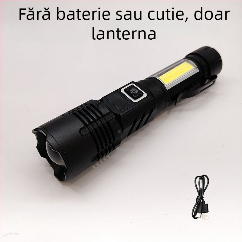 Lanternă LED cu iluminare laterală COB, clips magnetic pentru stilou, display LCD, 20W, baterie 1200mAh, reîncărcabil, lumină laser albă