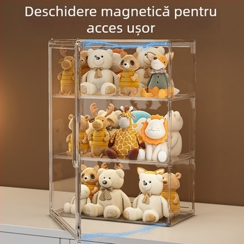Cutie de depozitare pentru figuri Model 9019, material PET, poate fi stivuită, cu compartimente, capacitate 35 L