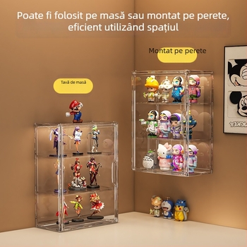 Cutie de depozitare pentru figuri Model 9019, material PET, poate fi stivuită, cu compartimente, capacitate 35 L