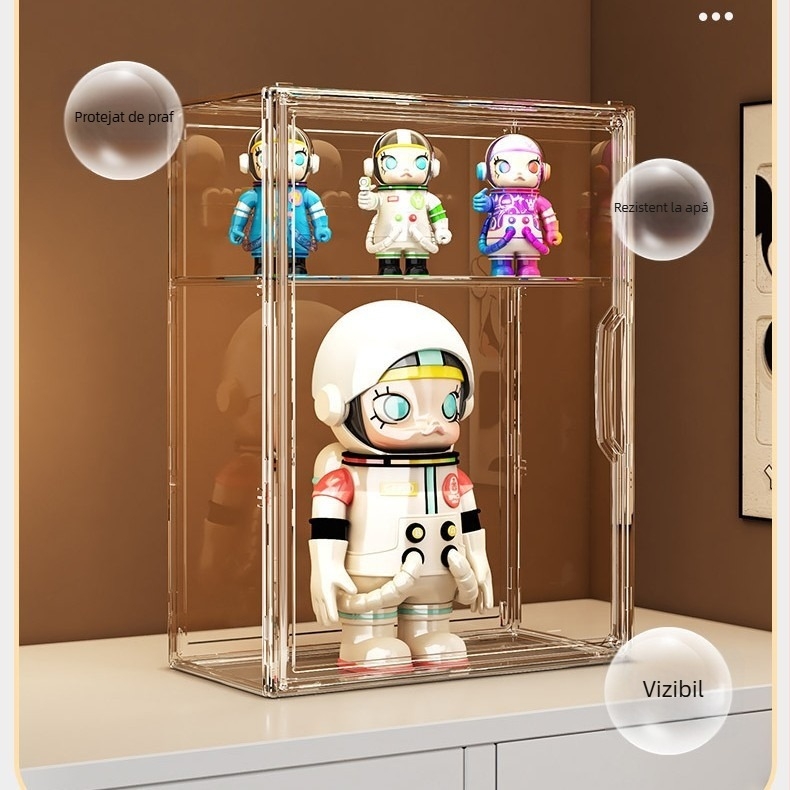 Cutie de depozitare pentru figuri Model 9019, material PET, poate fi stivuită, cu compartimente, capacitate 35 L