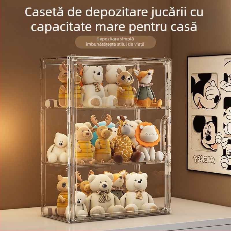 Cutie de depozitare pentru figuri Model 9019, material PET, poate fi stivuită, cu compartimente, capacitate 35 L