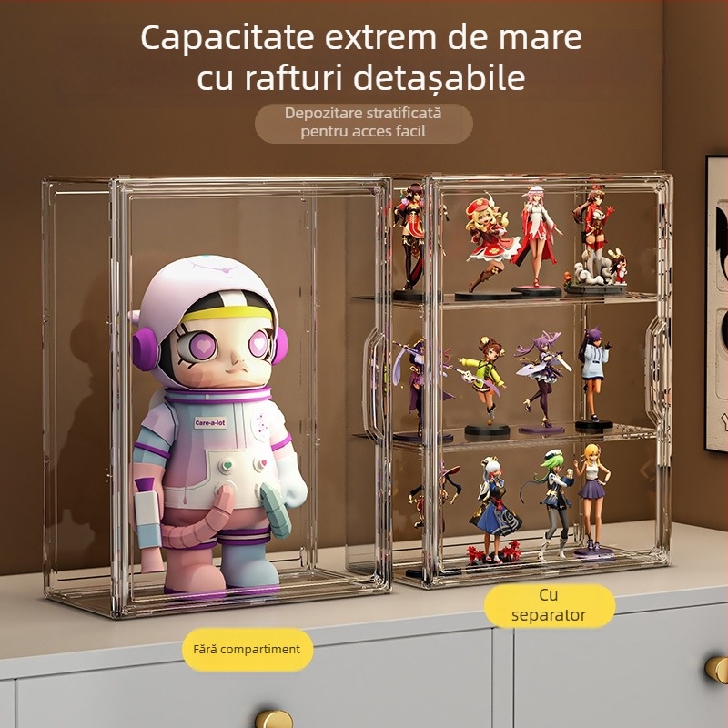 Cutie de depozitare pentru figuri Model 9019, material PET, poate fi stivuită, cu compartimente, capacitate 35 L