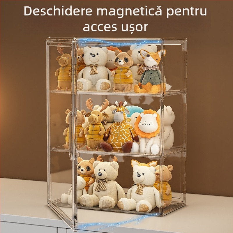 Cutie de depozitare pentru figuri Model 9019, material PET, poate fi stivuită, cu compartimente, capacitate 35 L