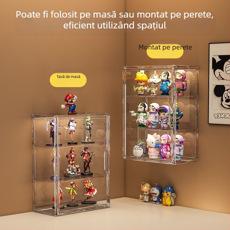 Cutie de depozitare pentru figuri Model 9019, material PET, poate fi stivuită, cu compartimente, capacitate 35 L