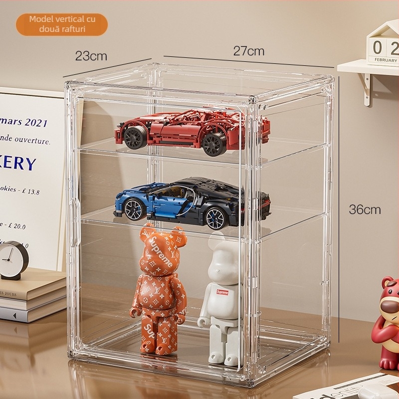 Cutie de depozitare pentru figuri Model 9019, material PET, poate fi stivuită, cu compartimente, capacitate 35 L