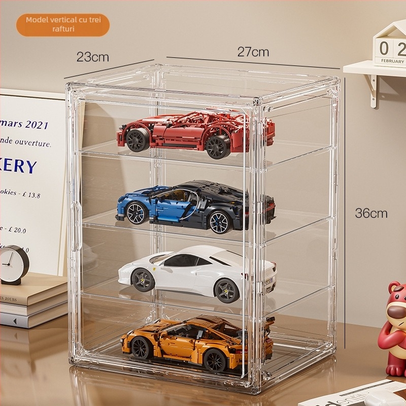 Cutie de depozitare pentru figuri Model 9019, material PET, poate fi stivuită, cu compartimente, capacitate 35 L