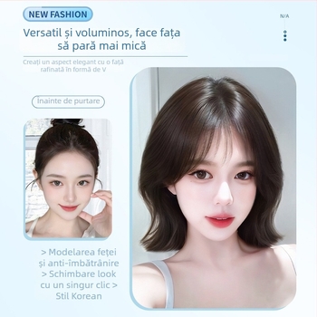 Perucă pentru femei, perucă completă cu păr scurt buclat, model Everted Short Hair; fibre rezistente la temperaturi înalte; proces mecanic; breton drept sau înclinat