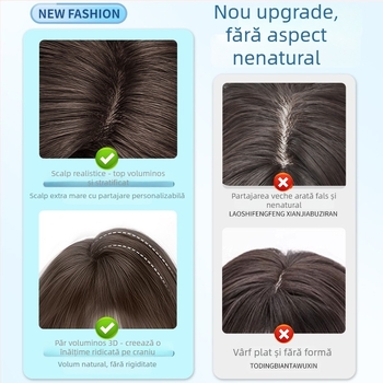 Perucă pentru femei, perucă completă cu păr scurt buclat, model Everted Short Hair; fibre rezistente la temperaturi înalte; proces mecanic; breton drept sau înclinat
