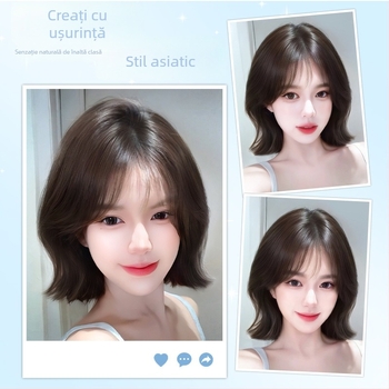 Perucă pentru femei, perucă completă cu păr scurt buclat, model Everted Short Hair; fibre rezistente la temperaturi înalte; proces mecanic; breton drept sau înclinat