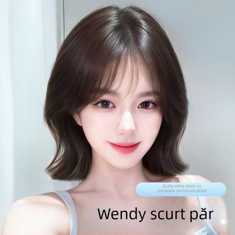 Perucă pentru femei, perucă completă cu păr scurt buclat, model Everted Short Hair; fibre rezistente la temperaturi înalte; proces mecanic; breton drept sau înclinat