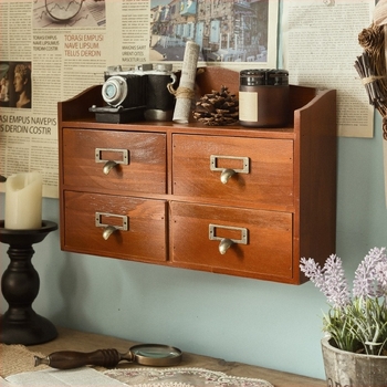 Sistem depozitare din lemn masiv cu sertar – pentru birou și montaj pe perete, organizator pentru cosmetică și chei, rezistent la praf, 18L