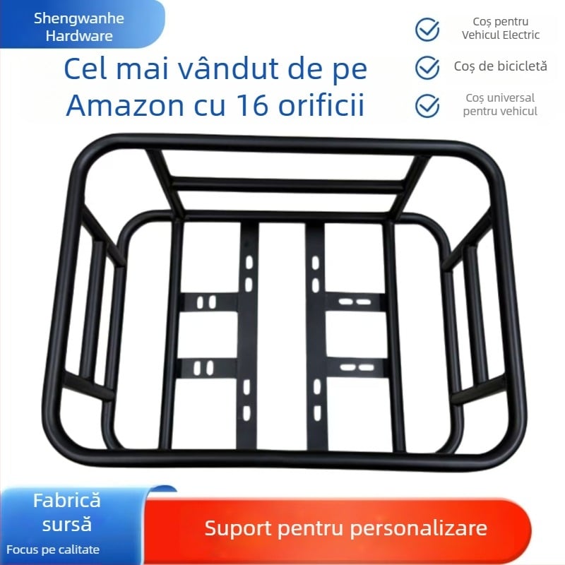 Coș electric pentru bicicletă, 16 găuri, compatibil cu suport față și spate, fier, greutate coș 3,2 kg, marcă Sheng wan he