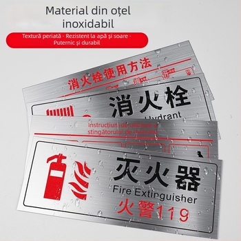 Semn din oțel inoxidabil pentru stingător de incendiu și utilizare hydrant – imprimare UV, pentru centre comerciale, hoteluri și birouri
