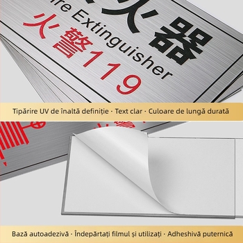 Semn din oțel inoxidabil pentru stingător de incendiu și utilizare hydrant – imprimare UV, pentru centre comerciale, hoteluri și birouri