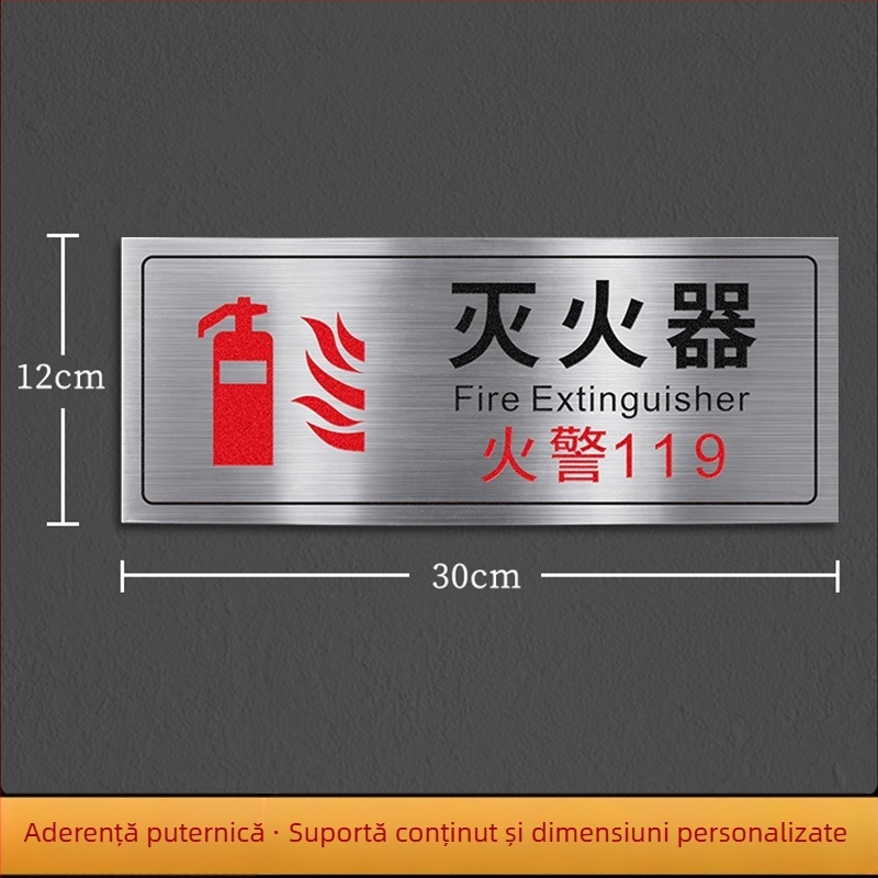 Semn din oțel inoxidabil pentru stingător de incendiu și utilizare hydrant – imprimare UV, pentru centre comerciale, hoteluri și birouri