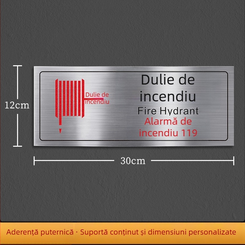 Semn din oțel inoxidabil pentru stingător de incendiu și utilizare hydrant – imprimare UV, pentru centre comerciale, hoteluri și birouri
