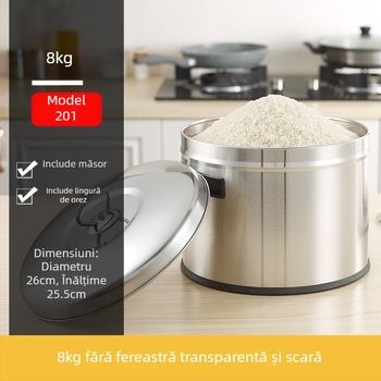 Recipient metalic pentru depozitare orez cu sigilare, rezistență la umezeală și dăunători; capacitate sub 4 L