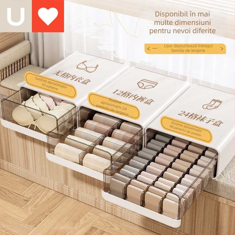 Cutie pentru depozitare lenjerie, design cu sertar, montare pe perete, 18L, plastic PP, stil japonez