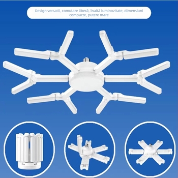 Lampa de proiecție fulg de zăpadă cu design de frunză pliabil; intensitate reglabilă; bază E27; telecomandă; fascicul de 360°; alimentare 85-265V
