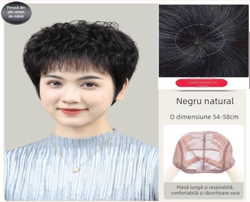 Perucă pentru femei - scurtă, păr natural, respirabilă și ușoară, model 3011, mecanism de execuție, poate fi vopsită
