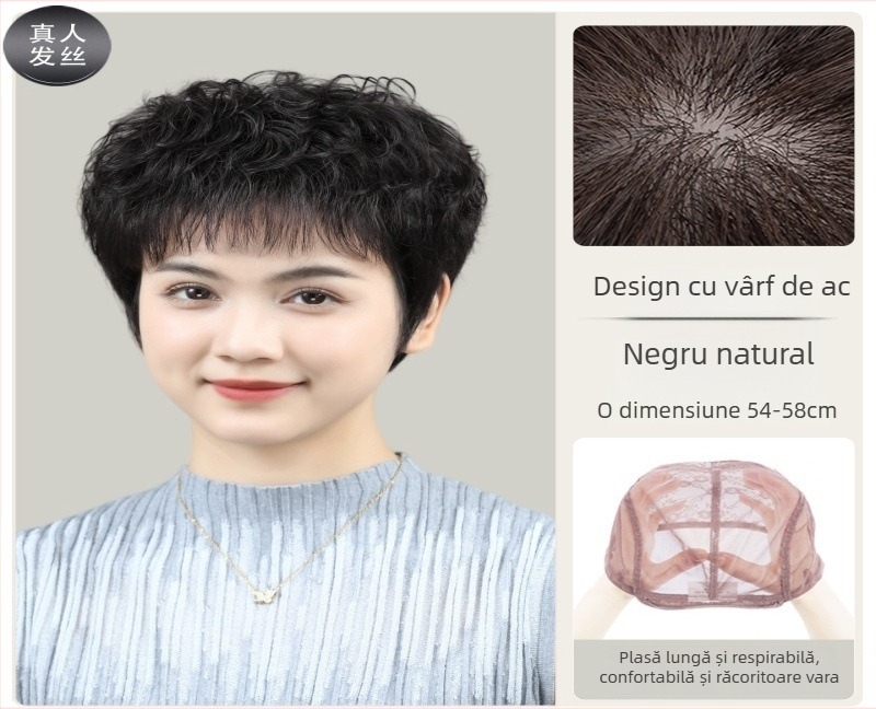 Perucă pentru femei - scurtă, păr natural, respirabilă și ușoară, model 3011, mecanism de execuție, poate fi vopsită