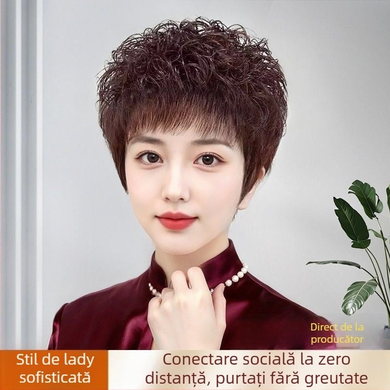 Perucă pentru femei - scurtă, păr natural, respirabilă și ușoară, model 3011, mecanism de execuție, poate fi vopsită