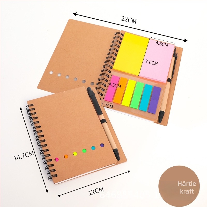 Blocnotes spirala Hedi, hârtie kraft, set de notițe adezive, 60 de pagini, 80 g/m², pagini interne personalizabile, cadou de afaceri