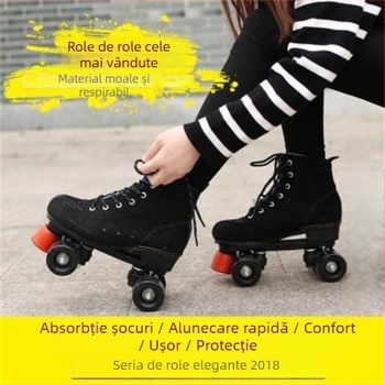 Role de patinaj pentru adulți cu partea superioară din pânză, talpa TPR, roți luminoase