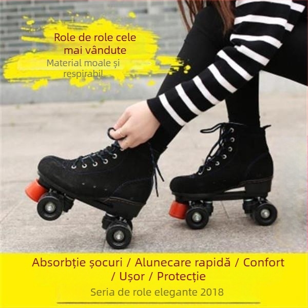 Role de patinaj pentru adulți cu partea superioară din pânză, talpa TPR, roți luminoase