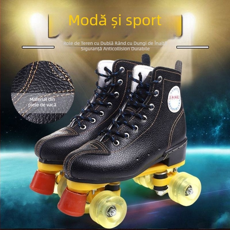 Role de patinaj pentru adulți cu partea superioară din pânză, talpa TPR, roți luminoase
