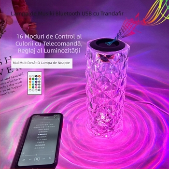 Lampă de masă cu Bluetooth, lampă de cristal pentru dormitor, cu USB, lumină de noapte, muzică, proiecție și iluminare ambientală