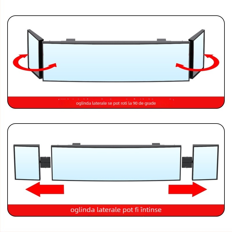 Shun Wei Oglindă retrovizoare cu trei panouri, unghi larg, reglabilă, oglindă din sticlă sferică, compatibilă cu majoritatea modelelor de mașini