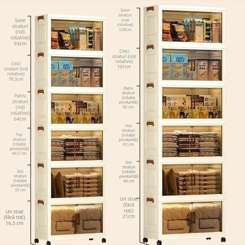 Dulap de depozitare din PP, cu capacitate mare, pliabil, cu roți — fără asamblare, model Locker, organizator multifuncțional, design simplu și modern pentru living și dormitor