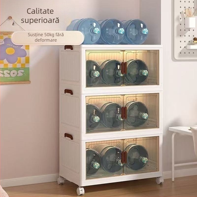 Dulap de depozitare din PP, cu capacitate mare, pliabil, cu roți — fără asamblare, model Locker, organizator multifuncțional, design simplu și modern pentru living și dormitor