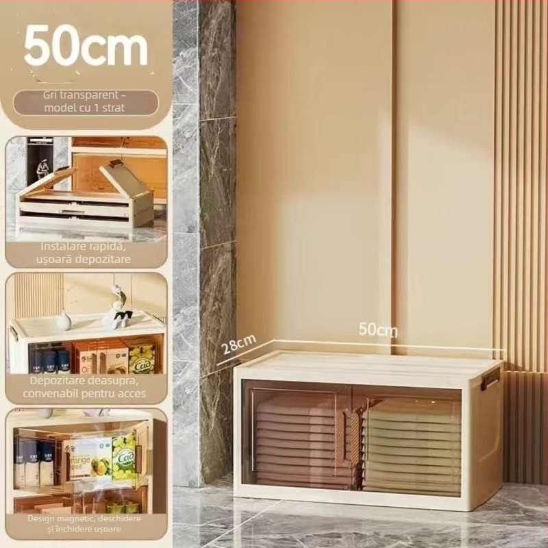 Dulap de depozitare din PP, cu capacitate mare, pliabil, cu roți — fără asamblare, model Locker, organizator multifuncțional, design simplu și modern pentru living și dormitor