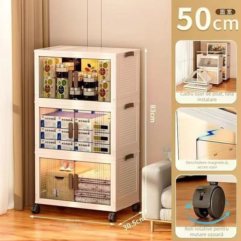 Dulap de depozitare din PP, cu capacitate mare, pliabil, cu roți — fără asamblare, model Locker, organizator multifuncțional, design simplu și modern pentru living și dormitor