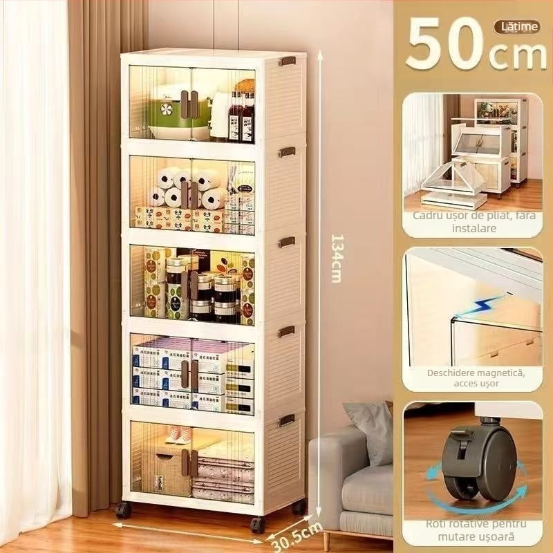 Dulap de depozitare din PP, cu capacitate mare, pliabil, cu roți — fără asamblare, model Locker, organizator multifuncțional, design simplu și modern pentru living și dormitor